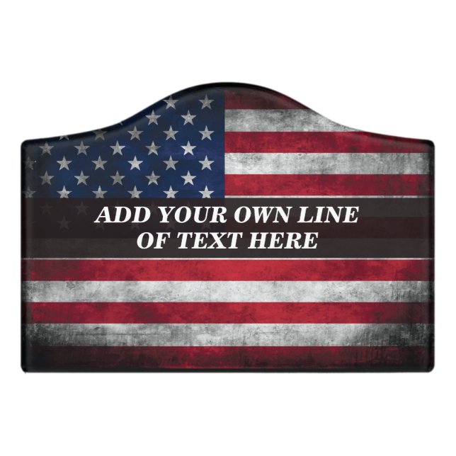 Add your text on American flag  Door Sign (Small Crest Front)