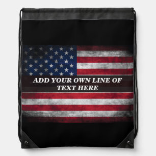 Add your text on American flag Drawstring Bag