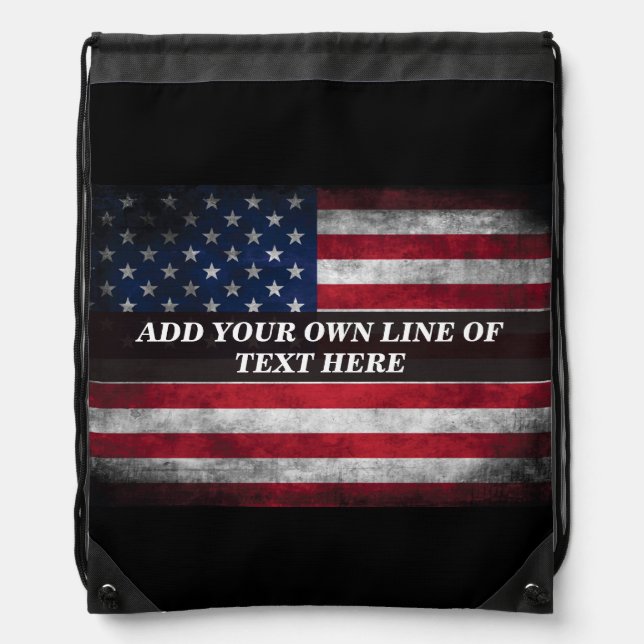 Add your text on American flag  Drawstring Bag (Front)