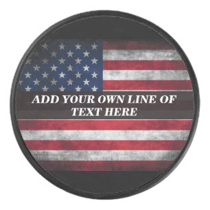 Add your text on American flag  Hockey Puck