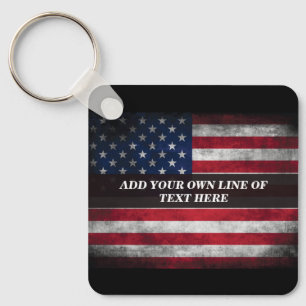 Add your text on American flag Keychain