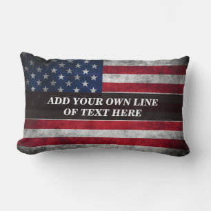 Add your text on American flag Lumbar Pillow