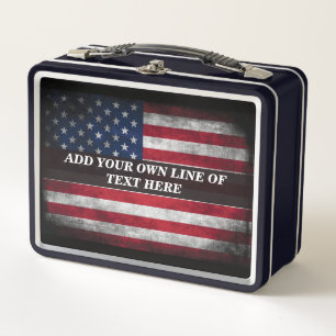 Add your text on American flag Metal Lunch Box