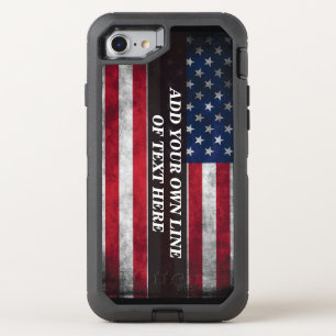 Add your text on American flag  OtterBox Defender iPhone SE/8/7 Case