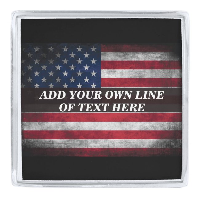 Add your text on American flag Silver Finish Lapel Pin (Front)