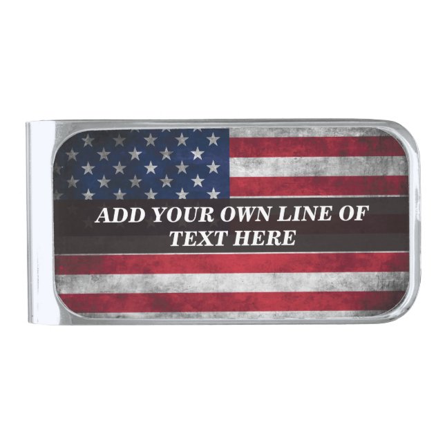 Add your text on American flag  Silver Finish Money Clip (Front)