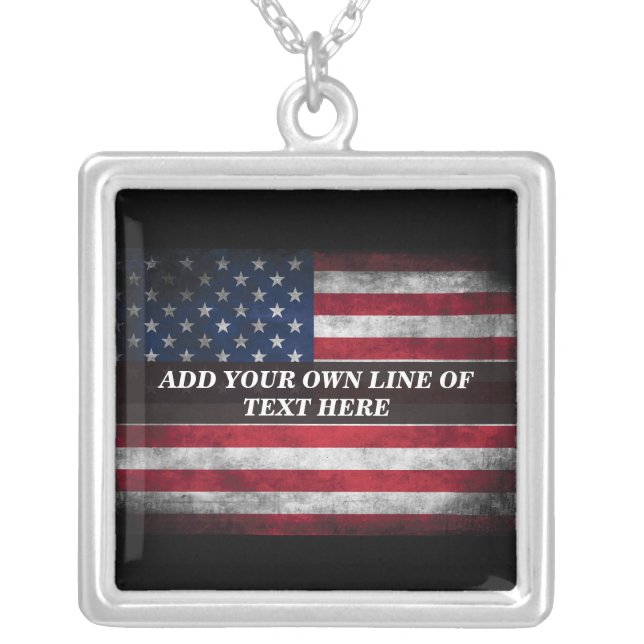 Add your text on American flag Silver Plated Necklace (Front)