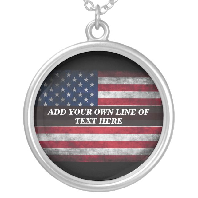 Add your text on American flag  Silver Plated Necklace (Front)