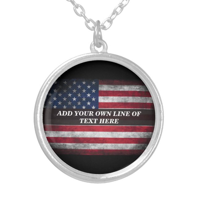 Add your text on American flag  Silver Plated Necklace (Front)