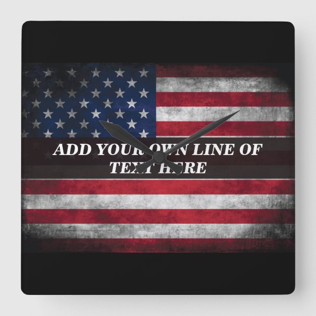Add your text on American flag  Square Wall Clock (Front)