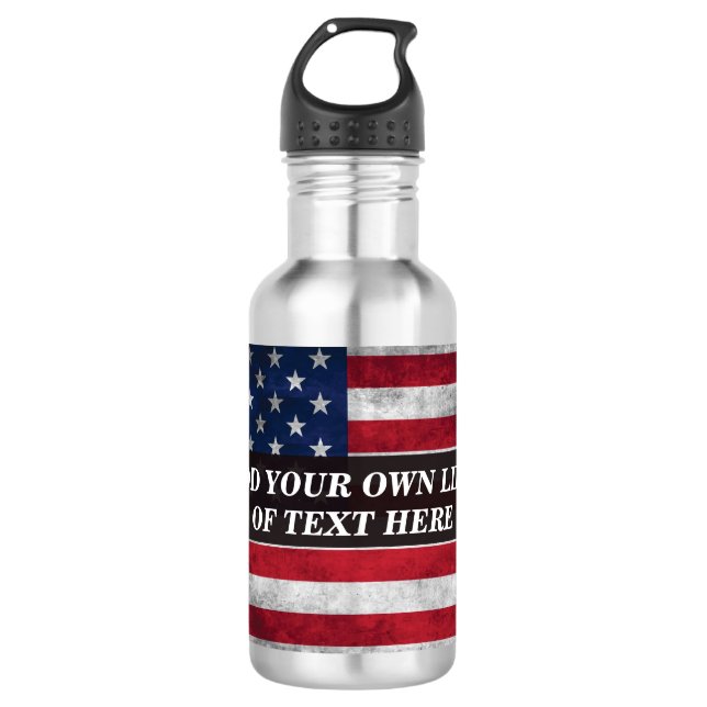 Add your text on American flag  Stainless Steel Water Bottle (Front)