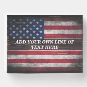 Add your text on American flag  Wooden Box Sign