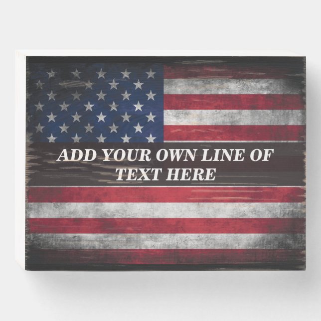 Add your text on American flag  Wooden Box Sign (Front Horizontal)
