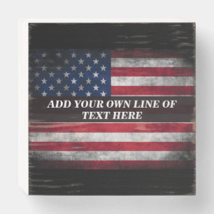 Add your text on American flag Wooden Box Sign