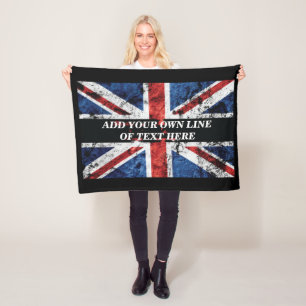 Add your text on English flag Throw Pillow Fleece Blanket