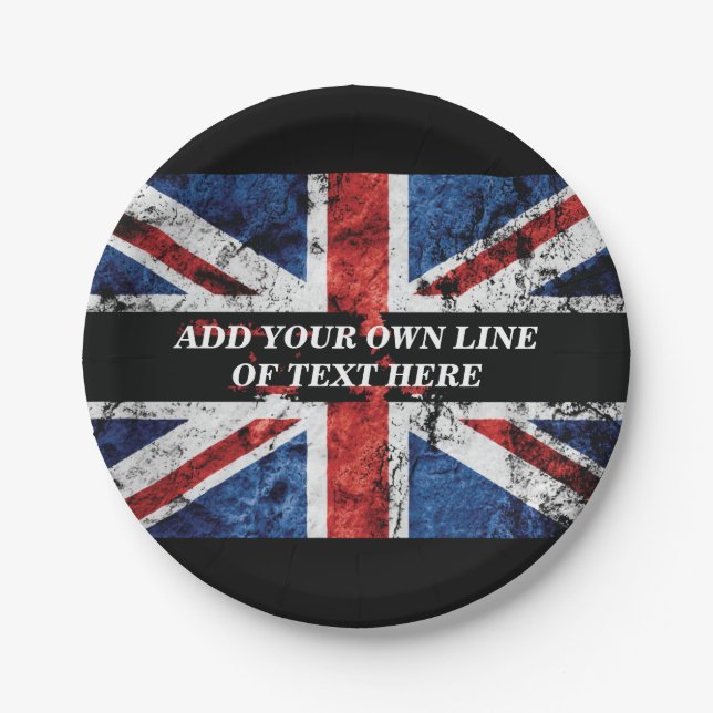 Add your text on English flag Throw Pillow Paper Plates (Front)