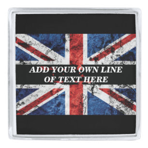 Add your text on English flag Throw Pillow Silver Finish Lapel Pin