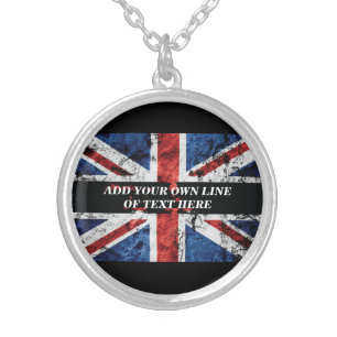 Add your text on English flag Throw Pillow Silver Plated Necklace
