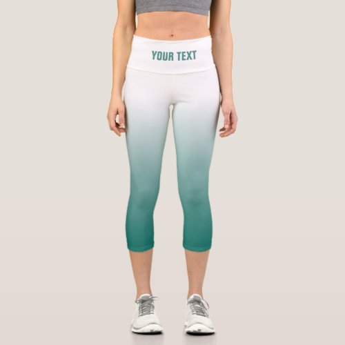 Add Your Text Or Name Teal Womens Modern Template Capri Leggings