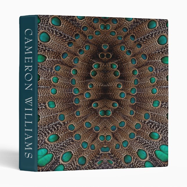 Add Your Text | Pheasant Feather Fractal Design 3 Ring Binder (Front/Spine)