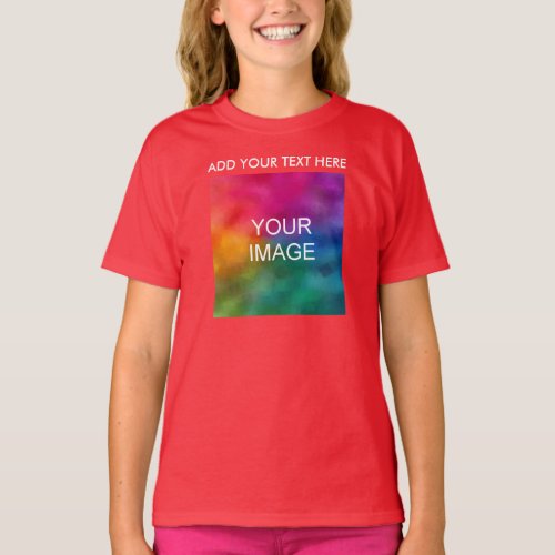 Add Your Text Photo Custom Template Girls Red T_Shirt