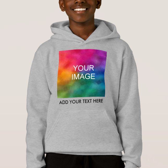 Add Your Text Photo Image Template Kids Boys Hoodie (Front)