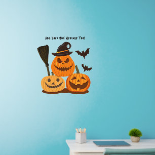 Add Your Text Pumpkins Witch Broom Hat Bats 24" sq Wall Decal