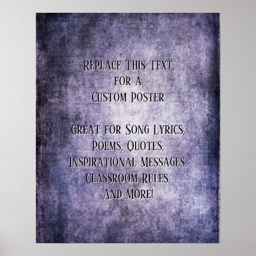 Add Your Text Quote Dark Purple Grunge Textured Poster