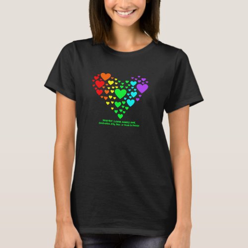 Add Your Text Rainbow Heart of Hearts on Black T_Shirt