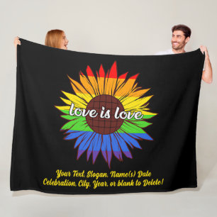 Add Your Text, Rainbow Sunflower Love Is Love Fleece Blanket