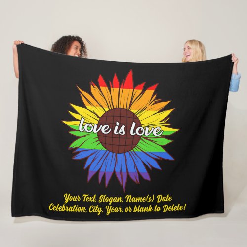 Add Your Text Rainbow Sunflower Love Is Love  Fleece Blanket