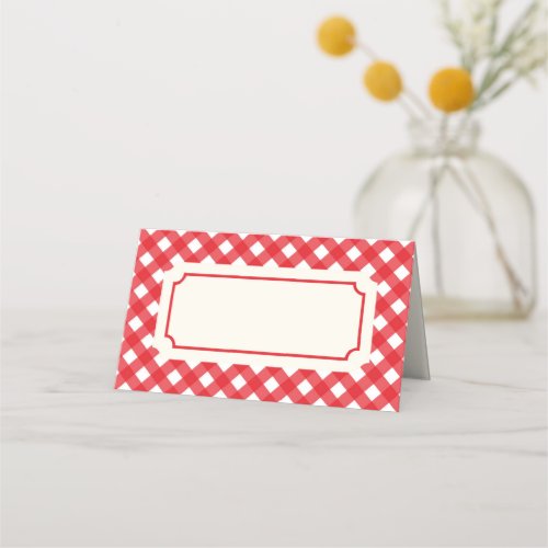 Add Your Text Red Gingham with Red Border Place Card