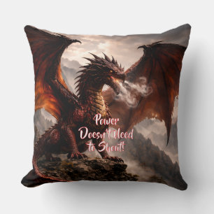 Add Your Text - Red Winged Fire Dragon with Smoke Throw Pillow