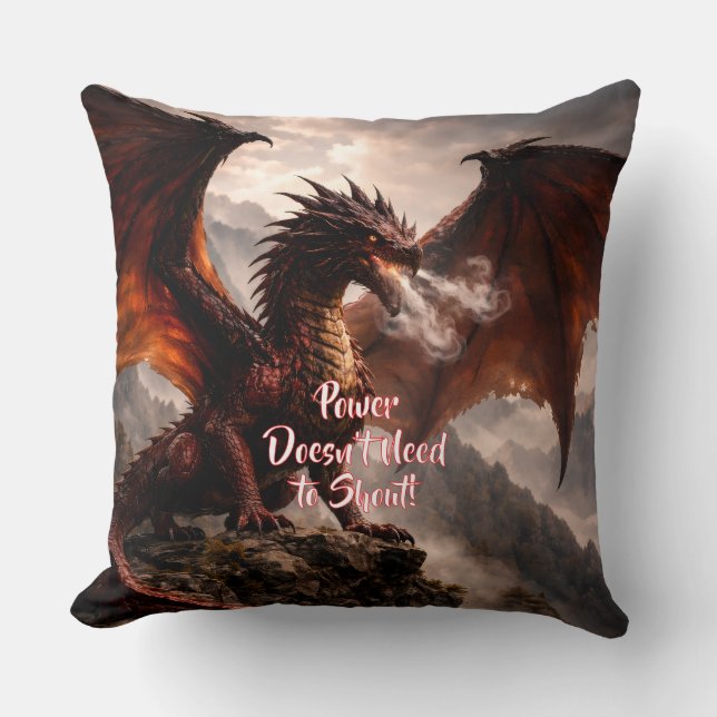 Add Your Text - Red Winged Fire Dragon with Smoke Throw Pillow (Front)