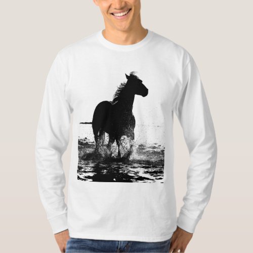 Add Your Text Running Horse Mens Basic Long Sleeve T_Shirt