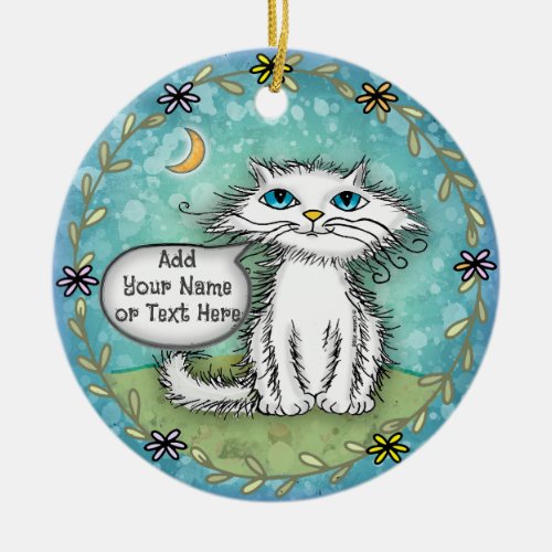Add your Text Scraggles Cat Ceramic Ornament