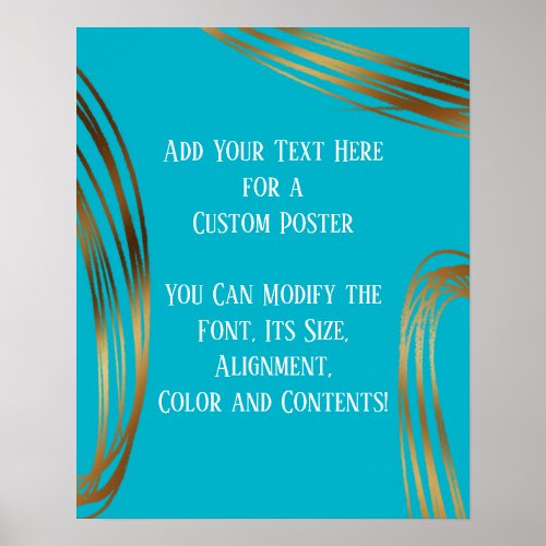 Add Your Text Scribbled Gold Ovals Scuba Blue Poster
