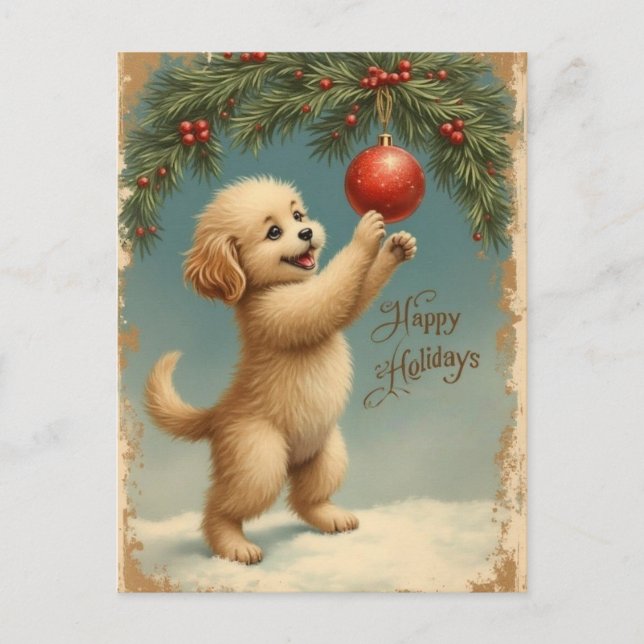 Add Your Text Season’s Greetings Puppy Postcard (Front)