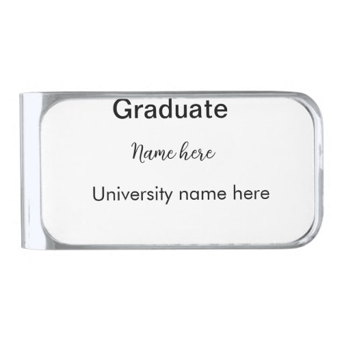 add your text simple graduate add school name cong silver finish money clip