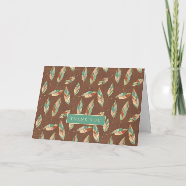Add Your Text | Southwest Feather Pattern Letterpress Thank You Card (Front)