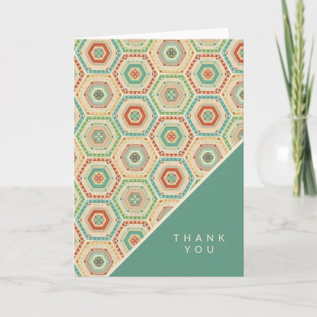 Add Your Text | Southwest Hexagon Pattern Letterpress Thank You Card (Front)