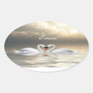 Add your text swans oval sticker