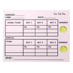 Add Your Text Tennis Score Pad Tennis Score Sheets