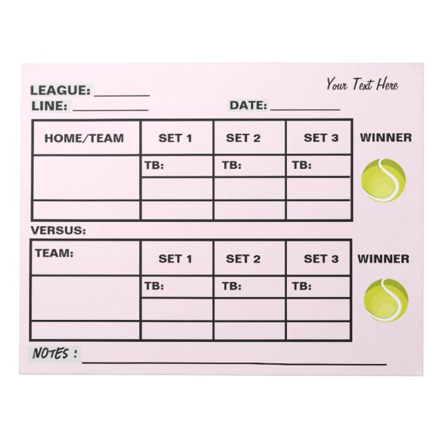 Add Your Text Tennis Score Pad Tennis Score Sheets (Front)