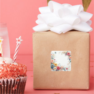 Add Your Text Watercolor Floral Art Blank Template Square Sticker