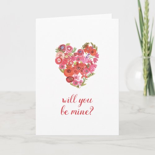 Add Your Text  Watercolor Floral Heart Holiday Card