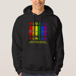 Add Your Text, We Are All Human LGBT Rainbow Black Hoodie