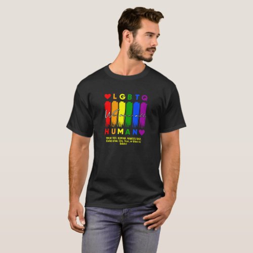 Add Your Text We Are All Human LGBT Rainbow Black T_Shirt