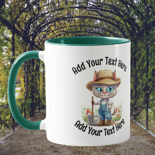 Add Your Text Whimsical Gardener Cat Coffee Mug