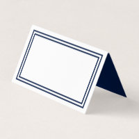 Add Your Text White with Double Navy Blue Borders Place Card